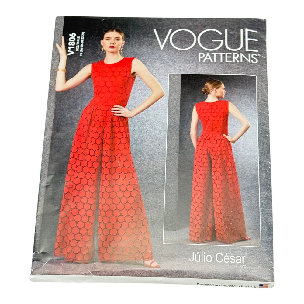 Vogue V1806 Sewing Pattern Jumpsuit Wide Leg Julio‎ Cesar Size 16-24 UNCUT